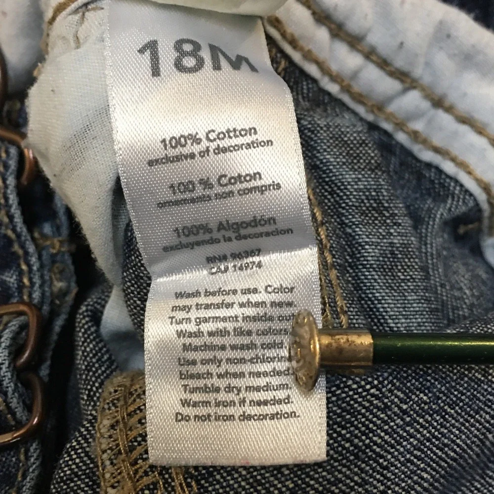 OshKosh B'gosh Denim Overalls Baby Toddler 18M Blue Vestbak Applique Logo Unisex